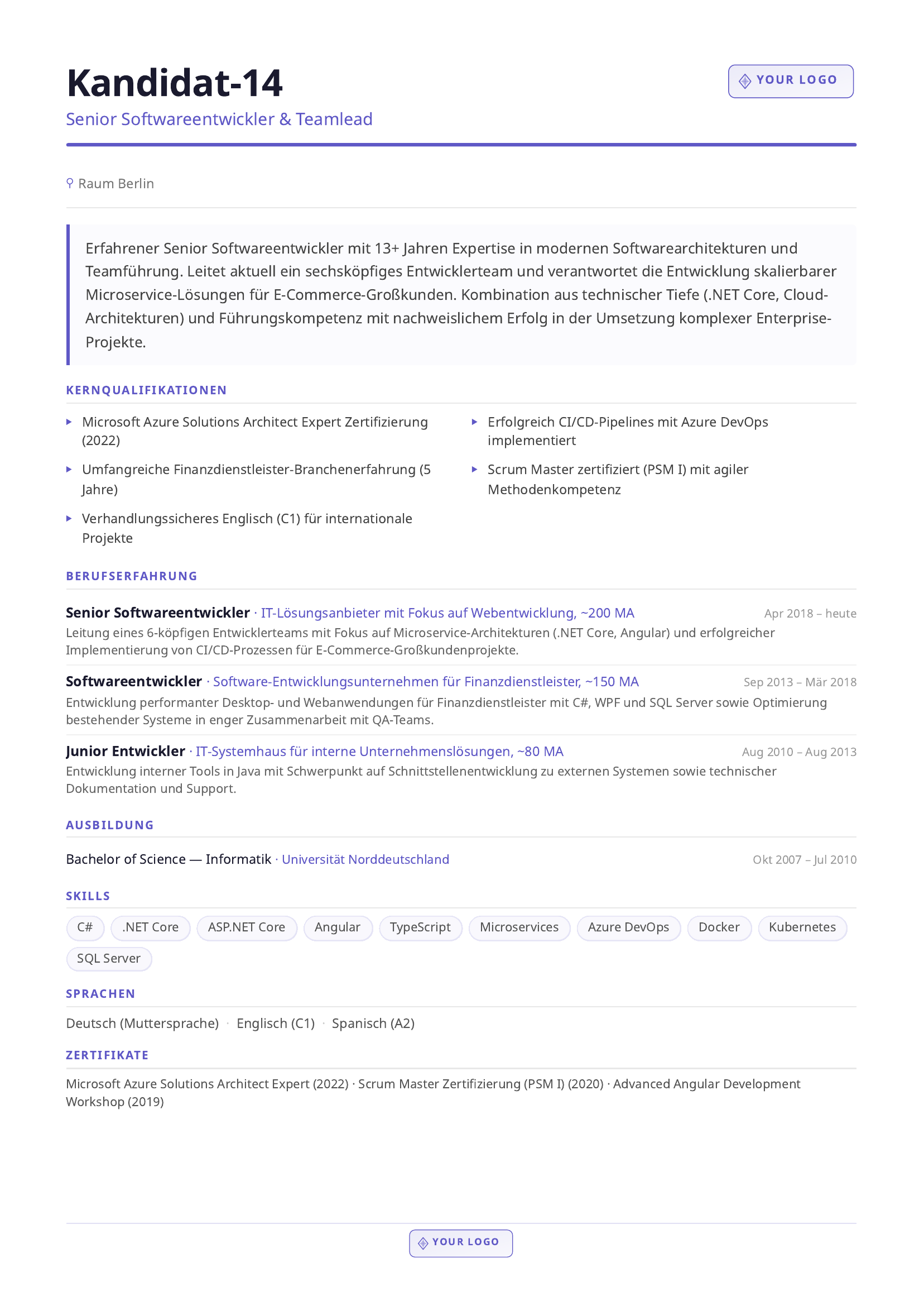 Nachher: Professionelles RecuX Kandidatenprofil im Corporate Design